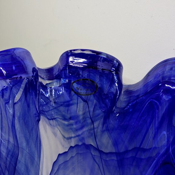 Murano Lavorazione  Arte  Swirl Blue 9 1/2" Heavy Art Glass vase. - Picture 6 of 9